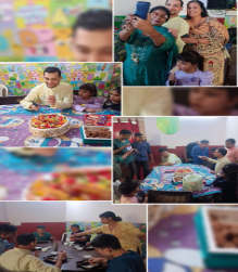 Sambhav's birthday was celebrated with much excitement and joy at Manolaya School. The students cut into a delicious cake and serenaded him with the 'Happy Birthday' song. After savouring the cake and chips, everyone partook of a hearty meal that his dear mother had prepared for them. Additionally, he presented each of his teachers with a portion of the birthday cake as a generous gesture